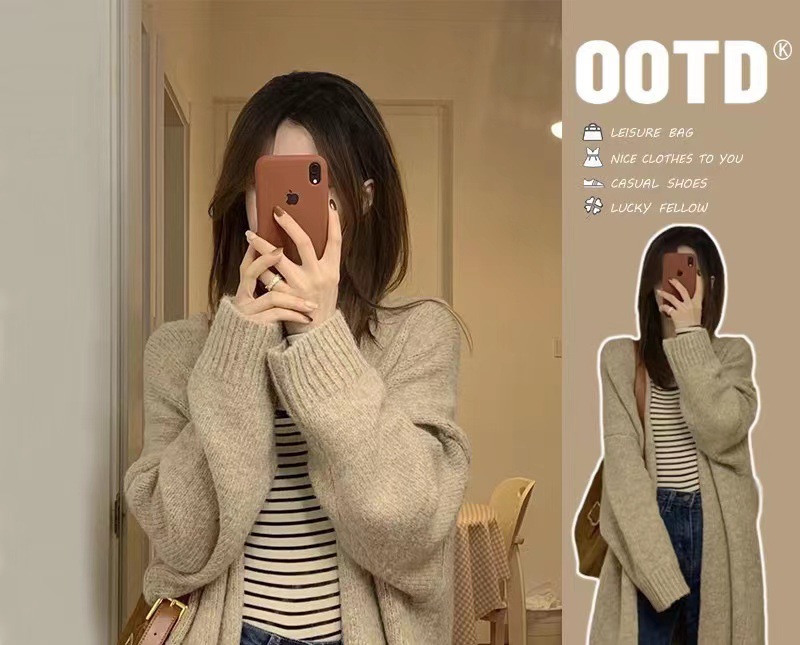 (2개) 초봄, 가을, 겨울 니트 가디건 탑 여성용 고급스럽고 부드럽고 여유로운 중간 길이의 아우터 스웨터 재킷