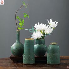 手工陶瓷创意新中式禅意复古做旧陶艺小花瓶插花摆件客厅装饰品.
