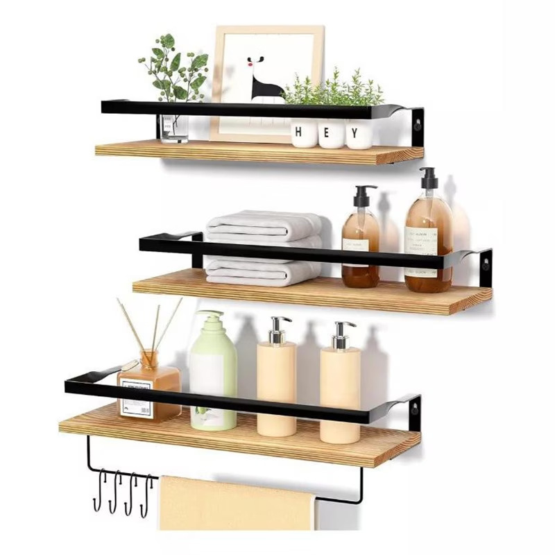 Wooden Wall Shelves for Bathroom, Solid Wood Hanging Floating Wooden Wall Decor Shelves for Kitchen