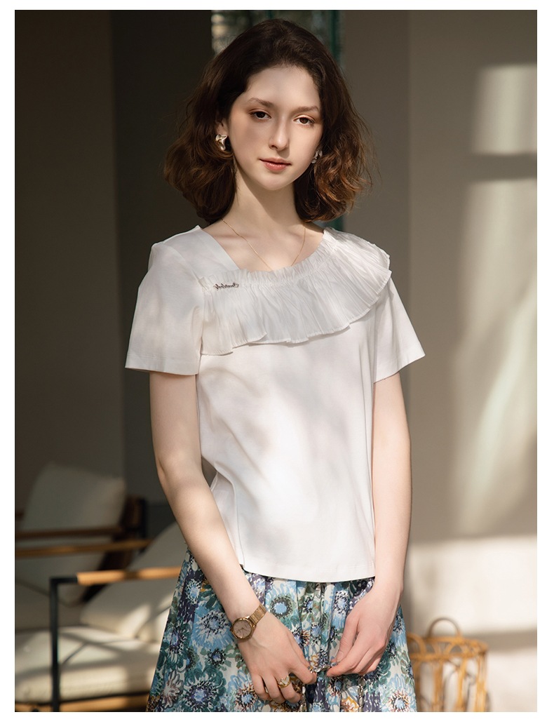 GraceChic GraceChic European Fashion Patchwork Ruffled Lace Top For Women 2025 Summer New Stylish White Versatile Youthful Blouse_voghion.com