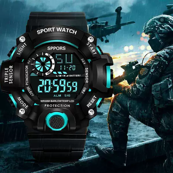 Foreign trade new wholesale men's students black screen multi-function cold light electronic watch fashion outdoor sports watch