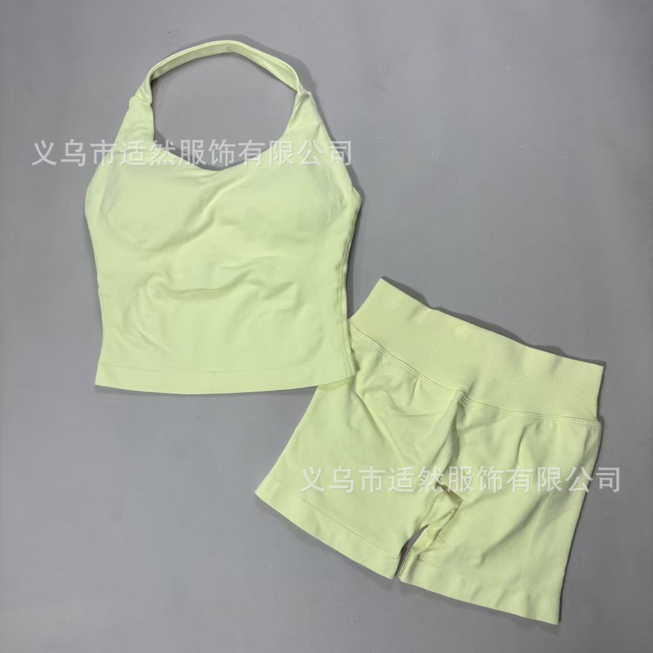 Dfyne Top Halter Neck Sports Vest High Elasticity Sexy Sports Fitness Wear Women's High Waist Butt-Lifting Shorts Set