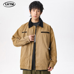 LKTM メンズ # 高密度ダブルワープ斜め綿 300 グラムヘビーウェイトラペルジャケットメンズウォッシュレター刺繍カジュアルアウター
