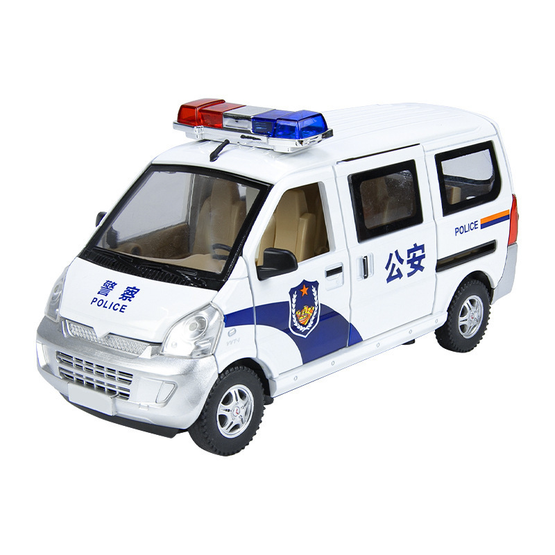 Weili aleación 1:24 Wuling van policía coche ambulancia Tire hacia atrás la luz del coche modelo de música adornos