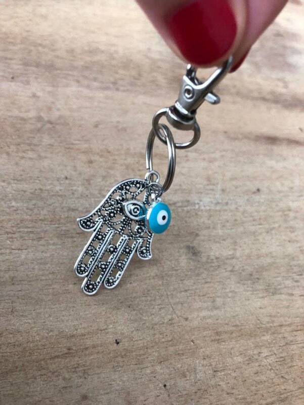 Hamsa hand eye Fatima hand keychain evil eye yoga amulet keychain