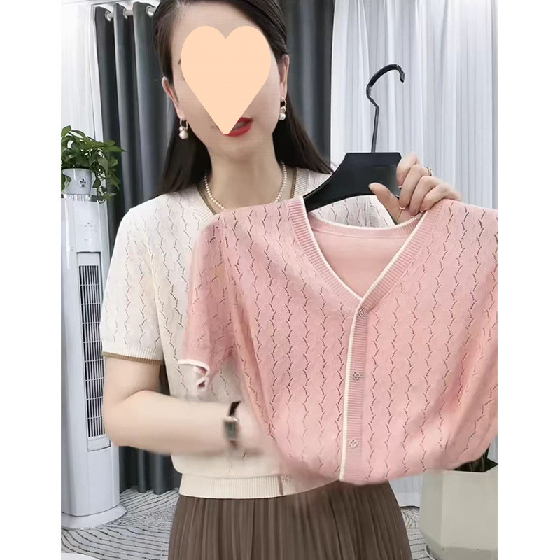 夏の新作半袖シャツ、甘いプルオーバー中空セーター、ファッショナブルでゆったりとした万能なマザーズウェアの薄手のトップス|undefined