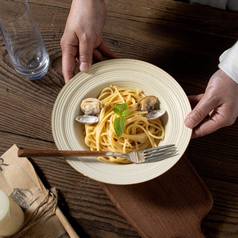 [Gray Straw Hat Bowl] Retro Old Handmade Stoneware Threaded Straw Hat Bowl Salad Bowl Pasta Bowl Dessert Bowl