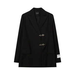 Metal Aircraft buckle casual suit jacket men's autumn and winter loose niche street fashion solid color long sleeve suit