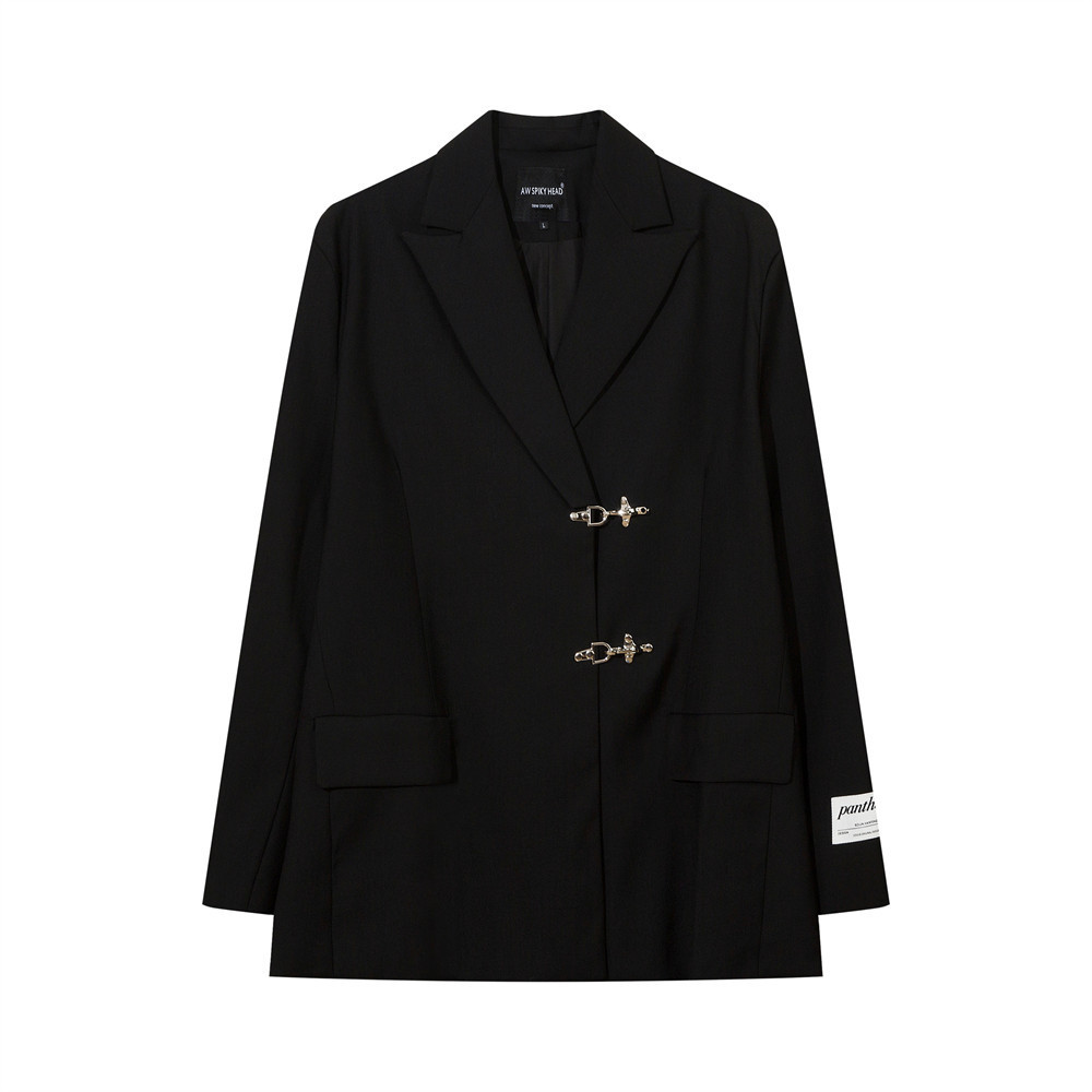 Metal Airplane Button Casual Suit Jacket For Men Autumn And Winter Loose Niche Street Solid Color Long-sleeved Suit