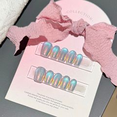 新款簡約百搭氣質歐美風極光電鍍追光貓眼純手工光療穿戴甲