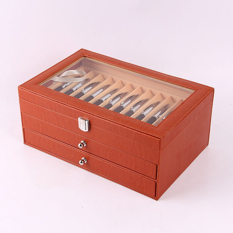 En stock al por mayor caja de la pluma 36 caja de presentación de la pluma de cuero 36-bit PU pluma caja de almacenamiento caja de papelería entrega