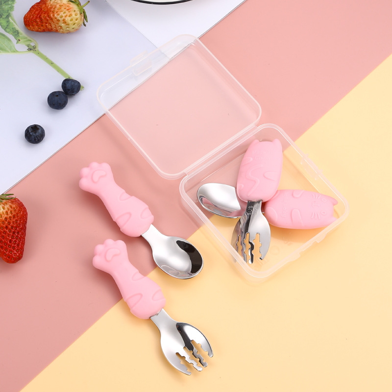 Bebé tenedor cuchara traje de aprender a comer entrenamiento mango corto 316 cuchara de acero inoxidable bebé comiendo comida complementaria niños vajilla fácil de sostener