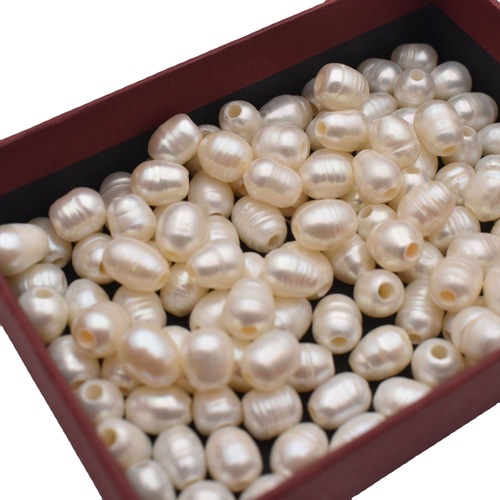 Natural Freshwater Pearl Threaded Rice-Shaped Large Hole Beads for Bracelet DIY Handmade Jewelry Craft Materials