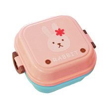 日式儿童便当盒卡通动物小饭盒双层零食盒宝宝点心盒学生水果跨境