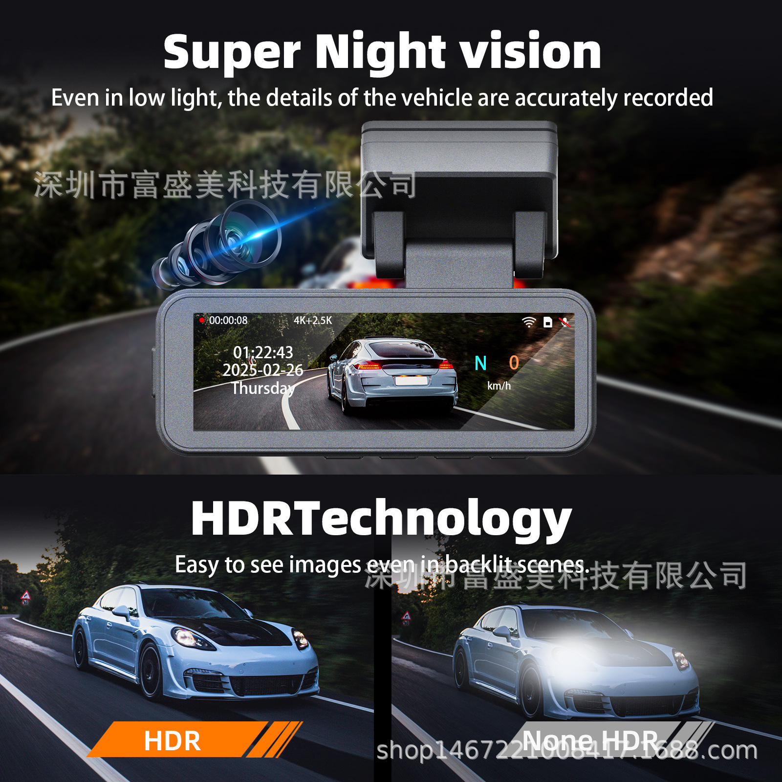 新型国境を越えた2レンズ4k駐車監視360パノラマ3インチWIFI夜視高精細GPSドライブレコーダ