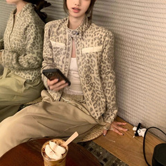 '豹纹限定'小众做旧定染豹纹印花立领外套女秋