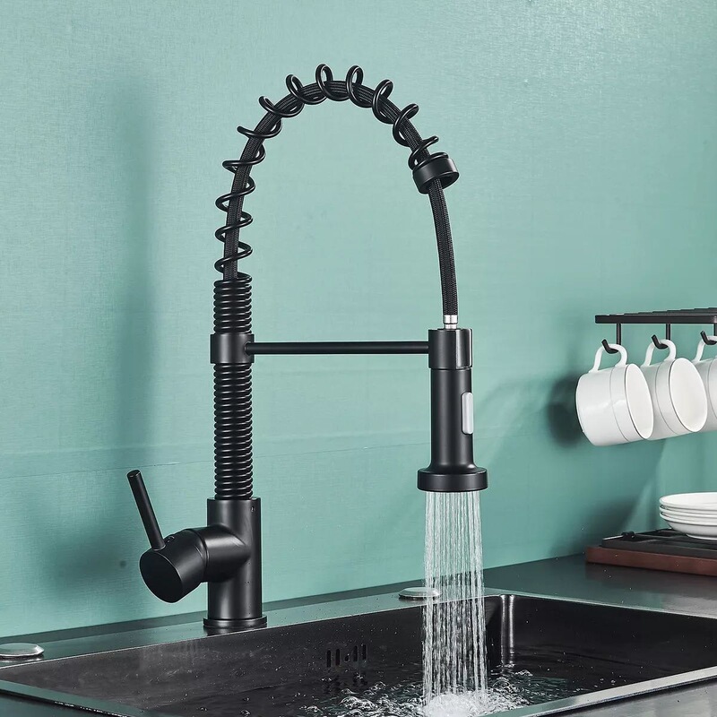 Golden Spring Vegetable Basin Kitchen Faucet Hot and Cold Rotatable Stretch Shower American Sink Sink Faucet