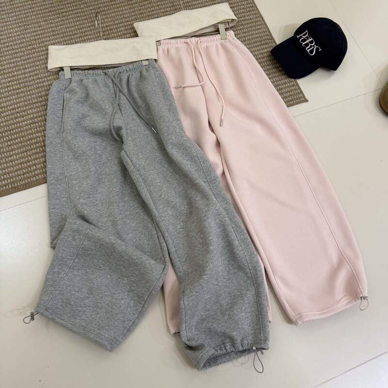 Korean-Style Two-Way Wear: Korean-Style Elastic Waist Drawstring Pants, Can Be Straight or Cuffed, Minimalist Loose Casual Straight-Leg Sweatpants, Cotton Korean-Style Two-Way Wear: Korean-Style Elastic Waist Drawstring Pants, Can Be Straight or Cuffed, Minimalist Loose Casual Straight-Leg Sweatpants, Cotton