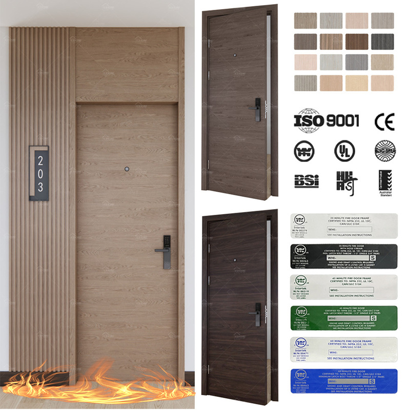 Professional Hotel Fire Door Manufacturer Hotel Room Entrance Fire Door High-End Natural Wood Veneer Wooden Fire Door