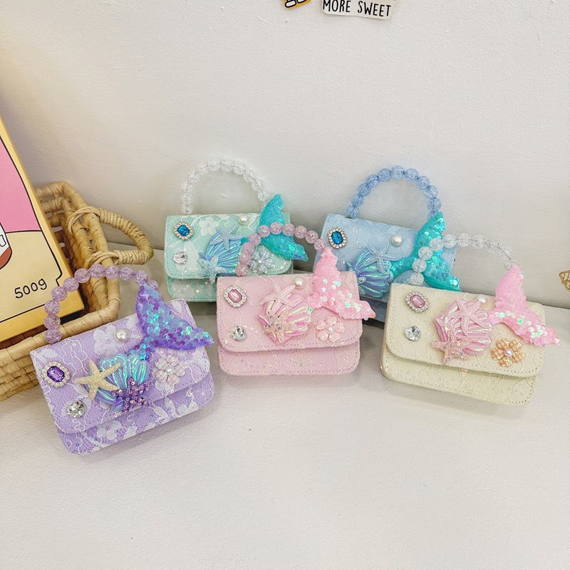Children's Bag New Mermaid Girl's Cute Princess Bag Fashion Little Girl Crossbody Bag Pearl Handbag