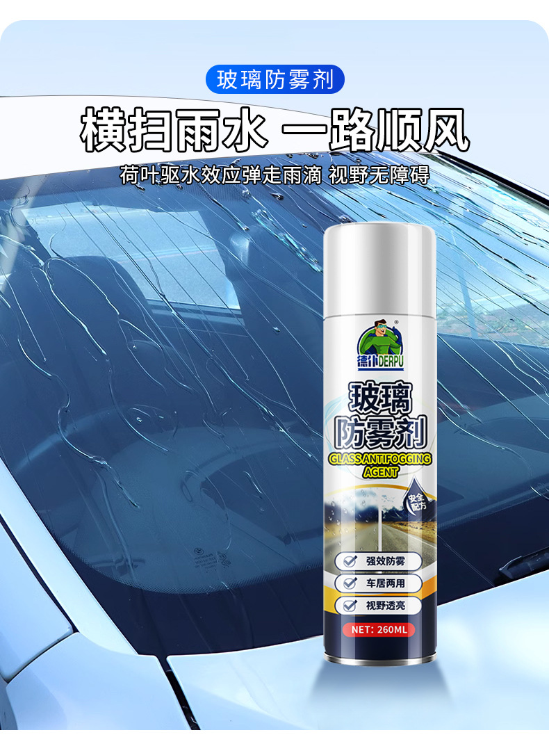 Car Glass Anti-Fog Agent, Glass Coating, Front Windshield Anti-Fog Spray, Car Window and Rearview Mirror Rainproof and Defogging Agent