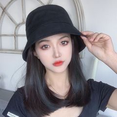 One-piece hat wig for women 2023 summer new fisherman hat simulation inner buckle clavicle hair full headgear can be tied into a ponytail
