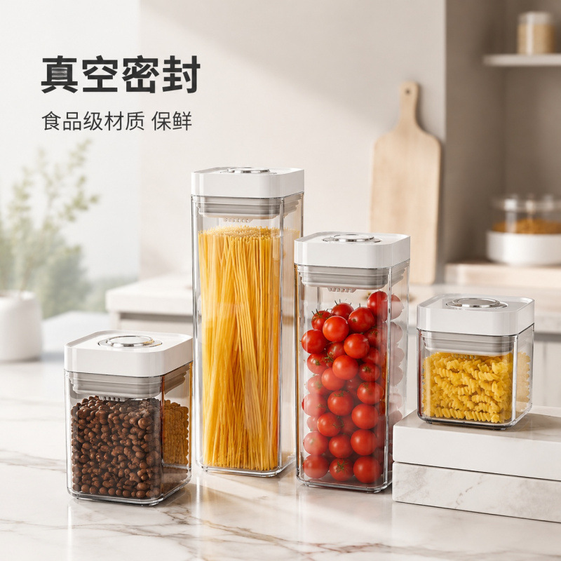Vacuum storage container for coffee beans and powder, sealed jar, tea canister, food-grade preservation container, storage box, square food container
