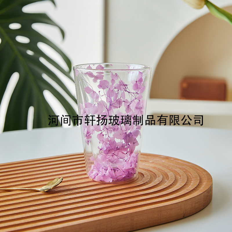 真花二重グラス卸売りネット赤女子家庭用ジュースカップ高ホウ素シリコン断熱真花二重グラス|undefined