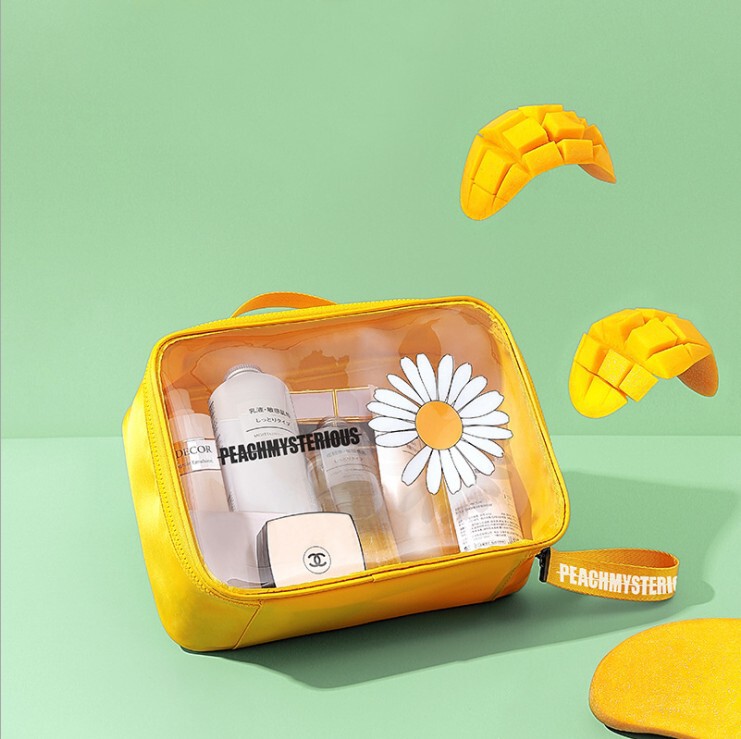 Simple Daisy Large Capacity Makeup Storage Bag Portable Toiletries Bag Portable Transparent Cute Cosmetic Bag Women Wholesale