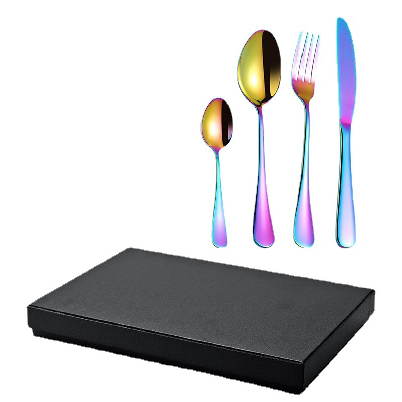Amazon popular vajilla de acero inoxidable 4 piezas traje 1010 cuatro piezas principales transfronterizo cuchillo de comida occidental, tenedor y cuchara traje de caja de regalo