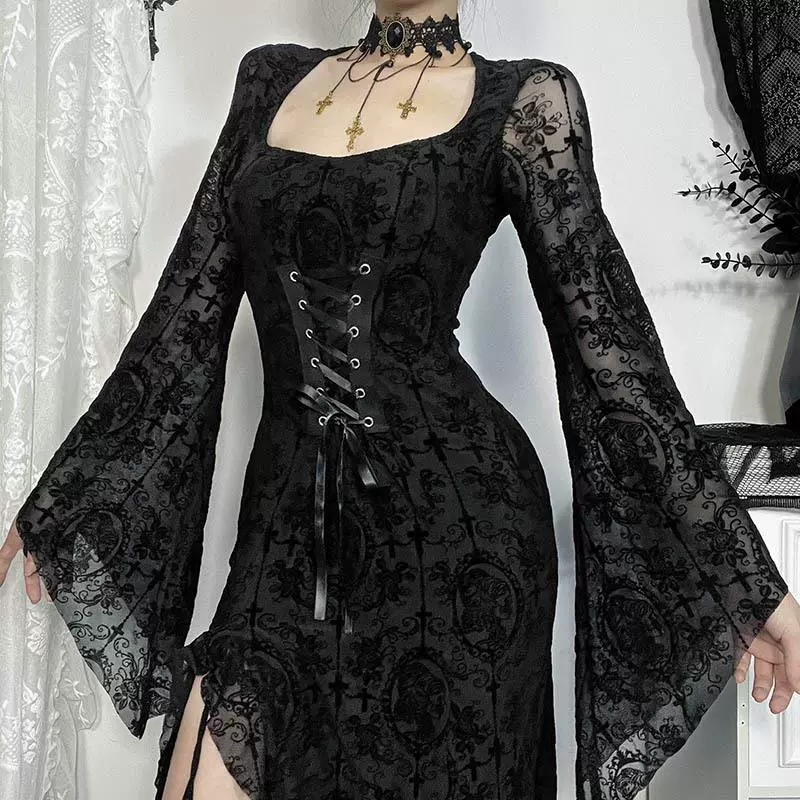 CF24223 трансграничное сексуальное платье с длинными рукавами в европейском и американском стиле, универсальная длинная юбка в темном стиле