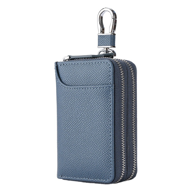 Widened large capacity genuine leather car key case cowhide double zipper door card entry key case car key protection leather case