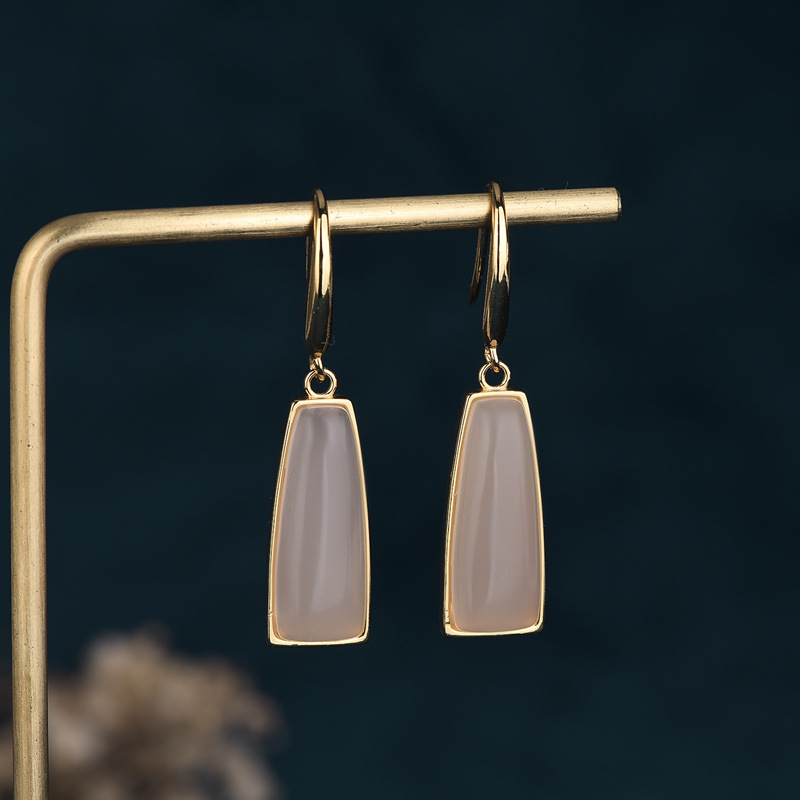 Vintage Simple Geometric Hetian Jade Earrings, Elegant Wholesale Long Tassel Retro Earrings for Women, Brilliant Geometric Tassels