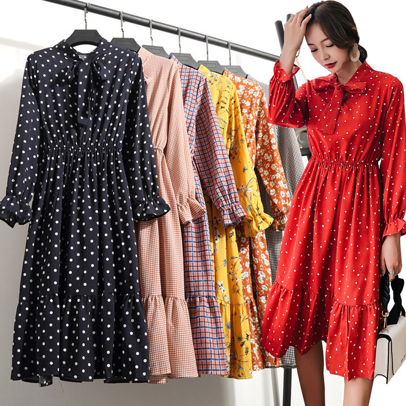 Maternity Wear 2021 Spring & Fall Floral Chiffon Dress Mid-Length Bottoming Skirt