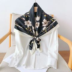 Women's Korean Style Silk Scarf Simulation Silk Floral Large Square Scarf Fashion Can Cover Head Scarf Sun Protection 90cm Outerwear Shawl Wholesale