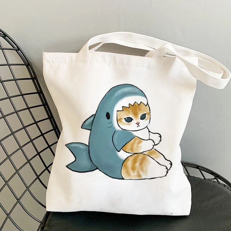 Square Shape Unisex Canvas Cat Streetwear Square Open Canvas Bag