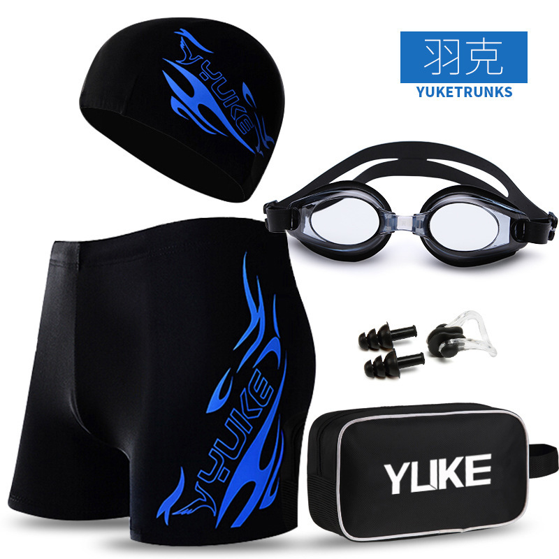 Men's Swimming Trunks Hot Spring Boxers Comfortable Large Size Adult Slim-Fit Swimming Trunks Swimming Goggles Swimming Cap Set