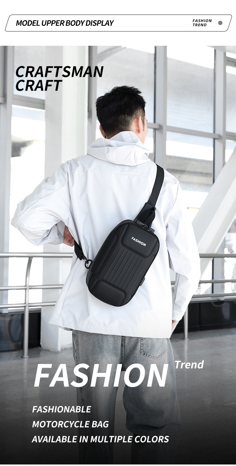 Men's crossbody bag with password lock, black large-capacity sports motorcycle bag, single-shoulder crossbody men's chest bag undefined
