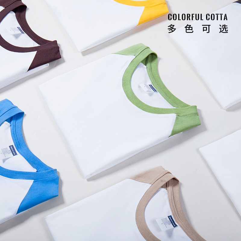 Verano nuevo 200g Raglan color a juego de manga corta camiseta juventud algodón retro contraste suelto color cuello redondo top