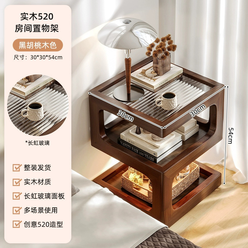 Substitución de la meseta de cama de madera maciza simple moderna pequeña casera armario de dormitorio con iluminación estante de cama creativo