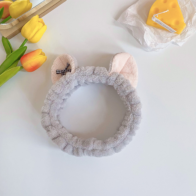 Corea del Sur dulce gato oído pelo banda mujeres spa cara máscara pelo banda Plaid arco pañuelo accesorios para el cabello