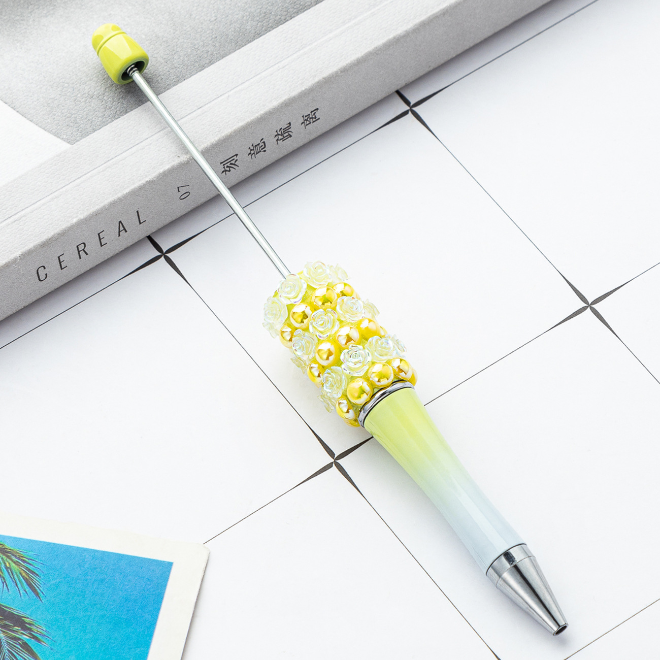 Nueva rosa diy bolígrafo de cuentas de flor creativo pegado a mano bolígrafo de cuentas multicolor bolígrafo de regalo publicitario