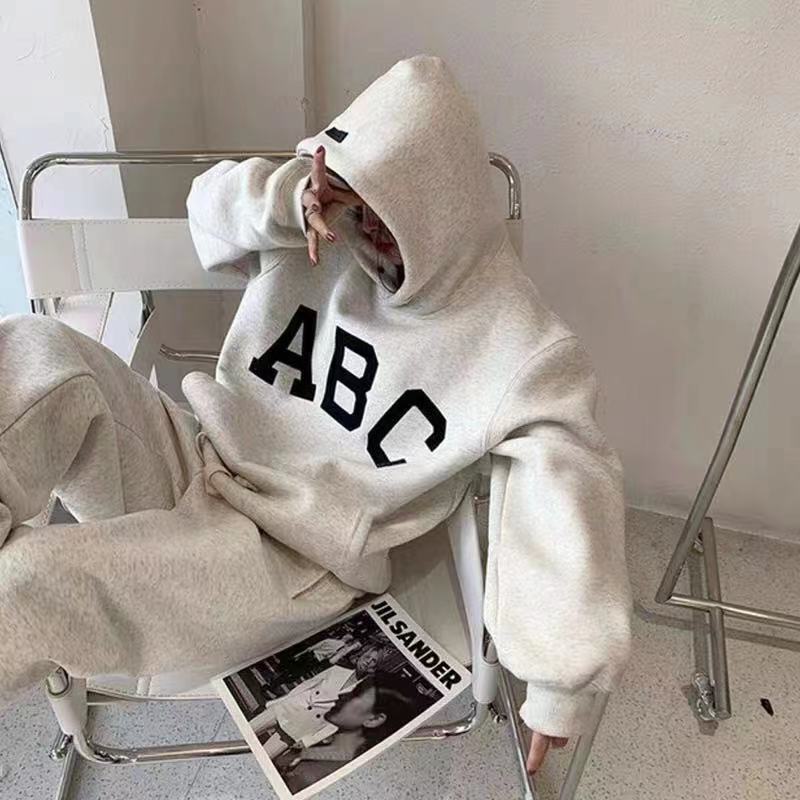 Sudadera con Capucha para Hombre ABC de Algodón Engrosado Corte Holgado image 2