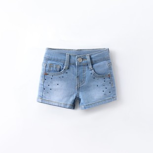 Foreign Trade Children's Rubber-band Denim Hot Pants Girls' Trendy Brand Printed Casual Shorts Girls' European and American Jeans All-match Pants