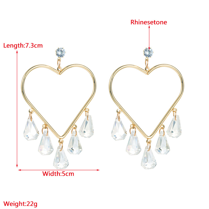 Fashion Heart-shaped Alloy Tassel Transparent Pendant Earrings Women display picture 1