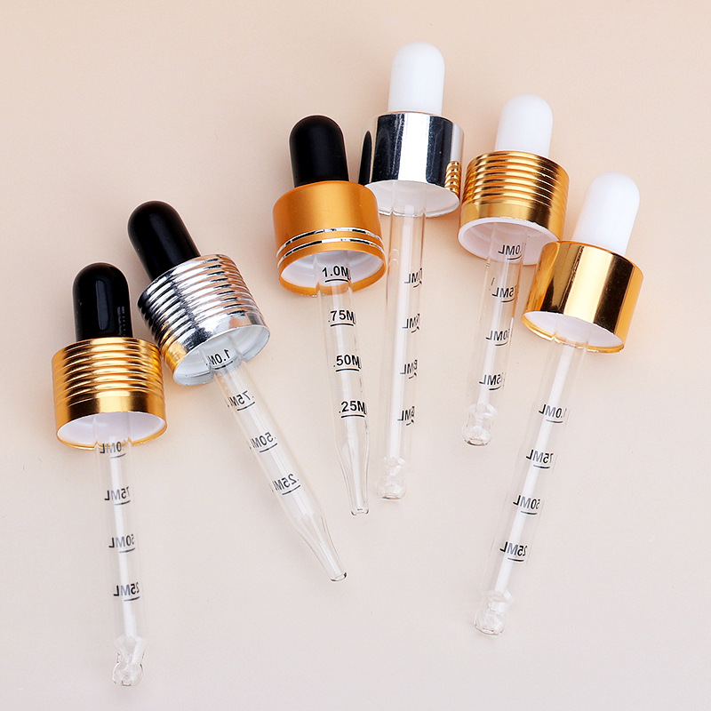 现货精油瓶电化铝盖防腐硅胶胶头刻度玻璃滴管哑光丁腈吸头配件