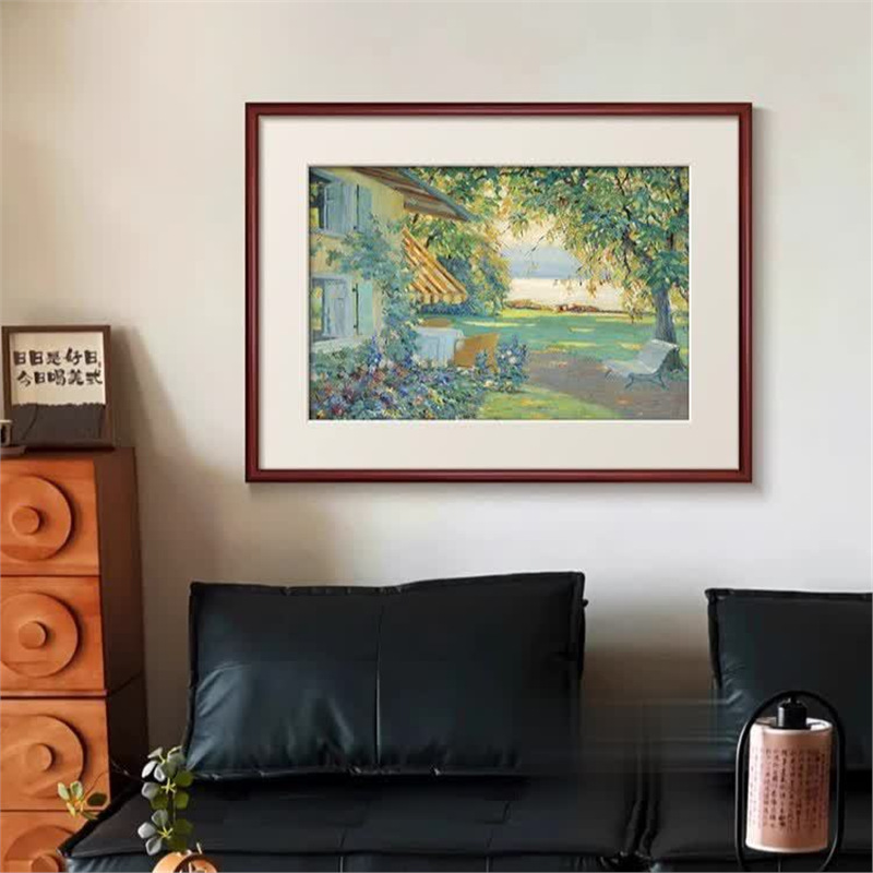 《艺术家花园》轻法式绿色风景客厅装饰画中古风春天卧室床头挂画