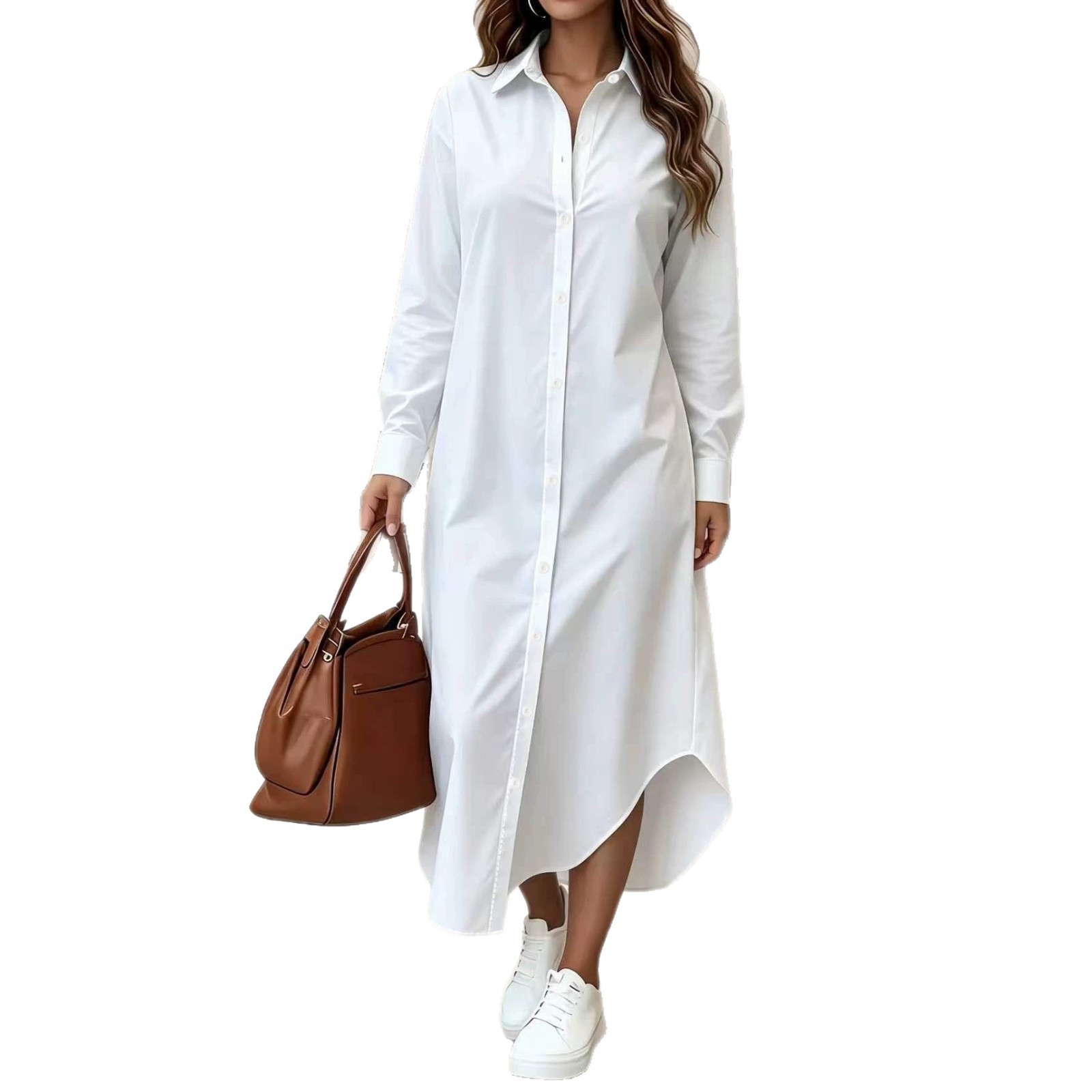 2025 Europa y los Estados Unidos transfronterizos otoño y invierno nueva moda casual de color sólido camisa larga abrigo camisa vestido