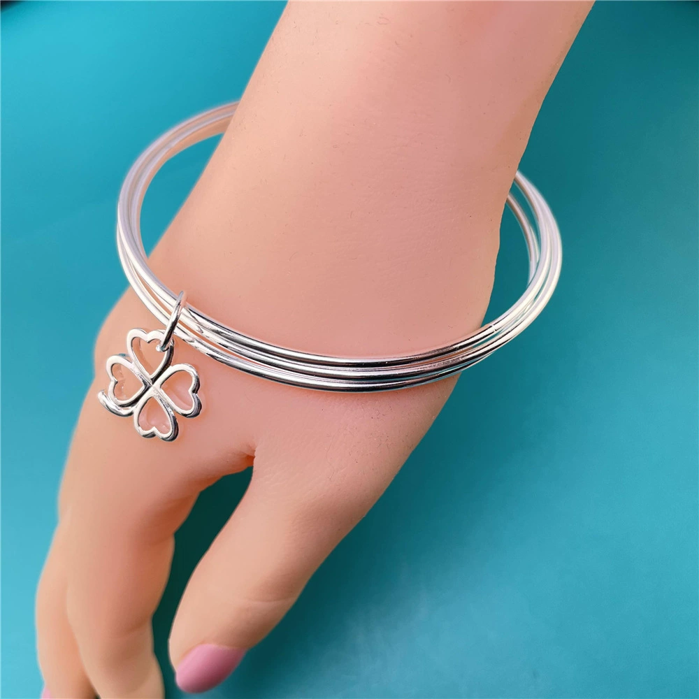 Серебряный браслет, четырехлистный клевер, корейский стиль, оптовый