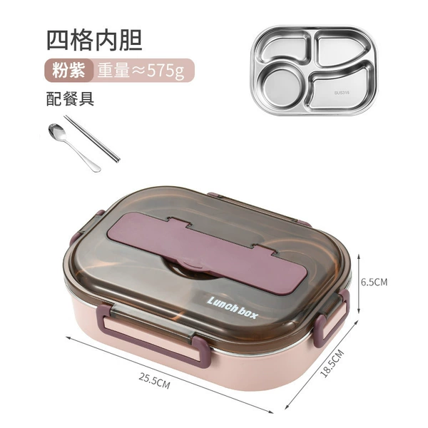 Pink 4 grids + spoons and chopsticks